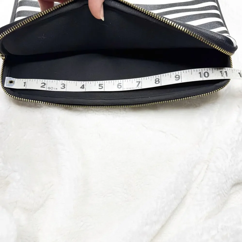 KATE SPADE New York Black & White Stripe Padded iPad Tablet Zip Case